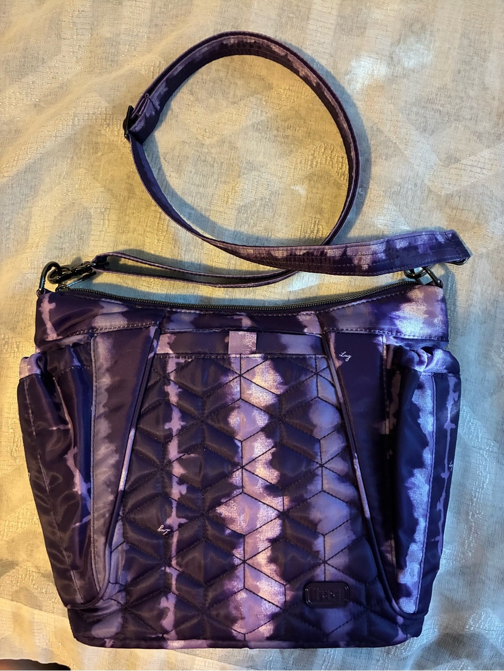 Lug Mini Shuffle Crossbody Purse Shibori Purple Pattern Like New